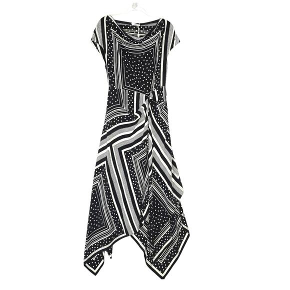 CO Collections Silk Maxi Dress Black White Geometric Handkerchief Hem Runway NWT - Picture 2 of 14
